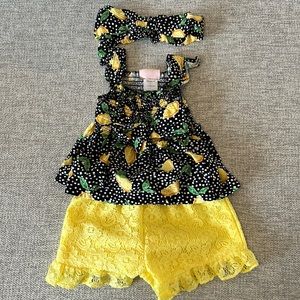 Lemon summer outfit with matching headband. Size 18 mo